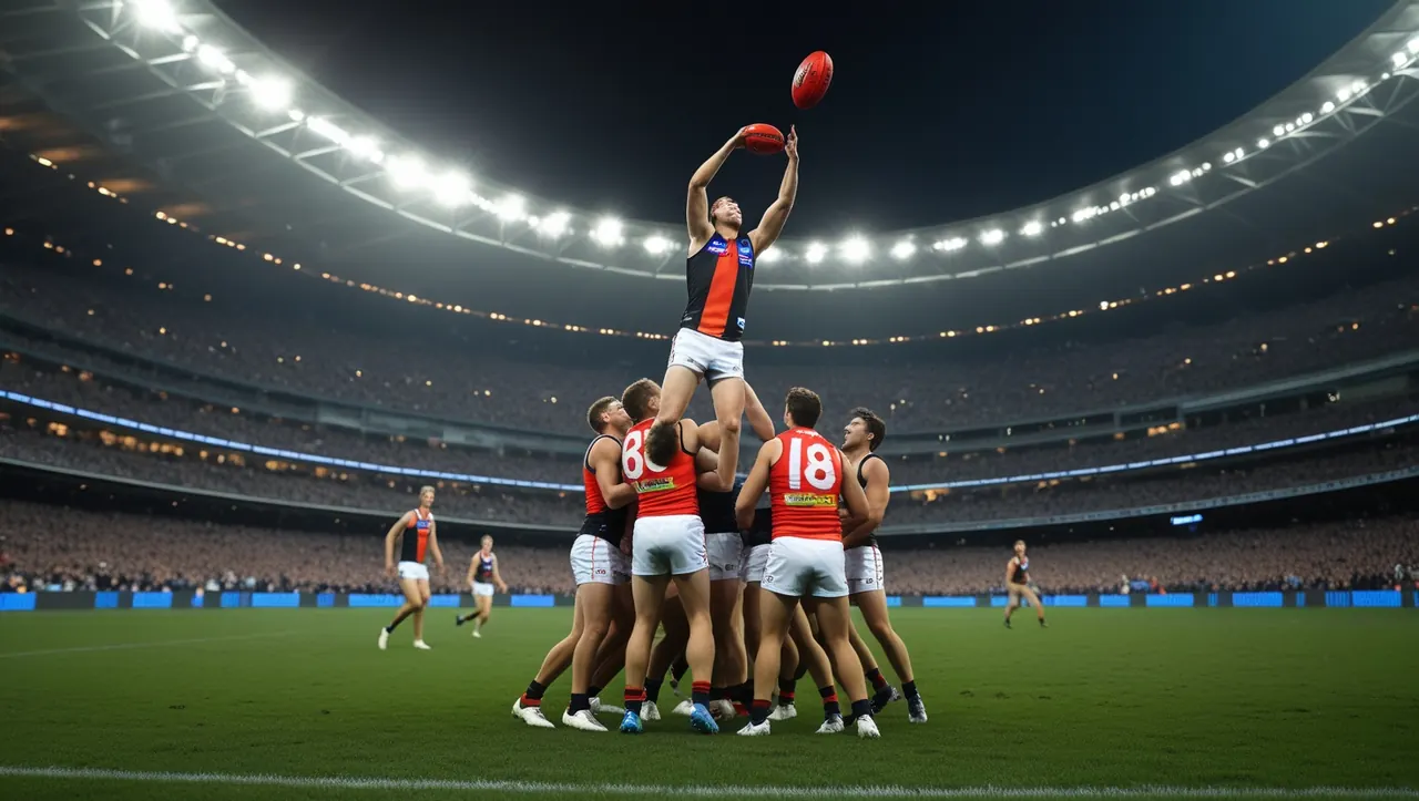 A player takes a spectacular mark above a pack
