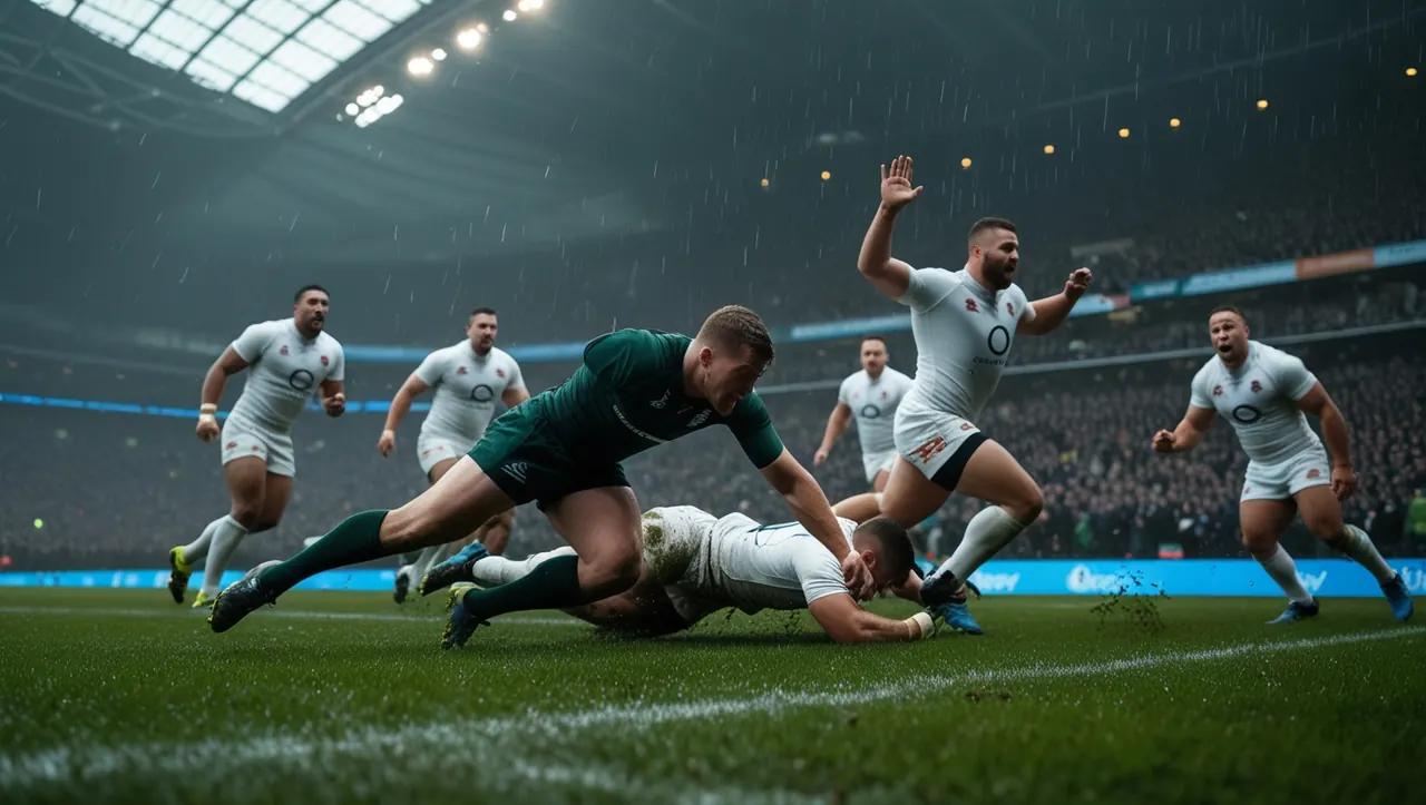 A player dives over the line to score a try